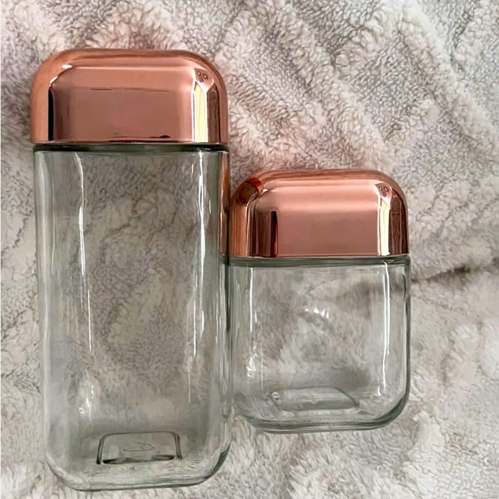2 piece Glass Kitchen Storage Containers, Copper Chrome Screw Top Airtight Set